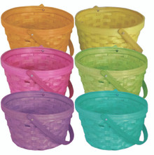 24 Pcs - 6 Assorted Bright Color Round Baskets with Bale Handle - 7.5 Inch