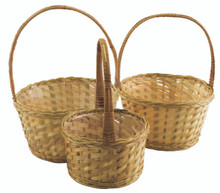 6 Sets of 3  - Round Natural Bamboo Baskets with Handle