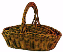 4 Sets of 3 Dark Oval Willow Baskets with Handle