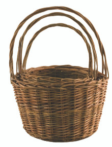 4 Sets of 3 Dark Tall Round Willow Baskets with Handle