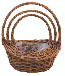 4 Sets of 3 Dark Round Willow Baskets with Handle