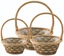 12 Sets of 3 Round Willow & Rope Baskets with Handle