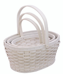 4 Sets of 3 Oval Chipwood Baskets with Handle - Whitewash