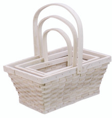 4 Sets of 3 Rectangle Chipwood Baskets with Handle - Whitewash