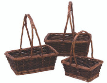 8 Sets of 3 Rectangular Stained Chipwood/Willow Baskets