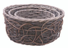 4 Sets of 3 Oval Whitewashed Willow Baskets with Drop Handle