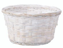 96 Pcs - Round Bamboo Whitewash Low Bowl Baskets - 6 Inch