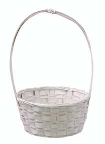 36 Pcs - Round Whitewash Bamboo Baskets with Handle - 8 Inch