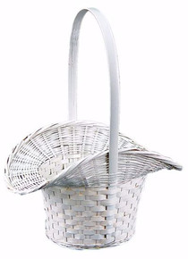 48 Pcs - White Round Bamboo Princess Baskets with Handle - 6 Inch