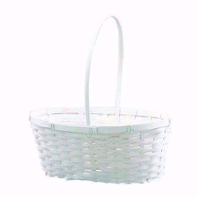 12 Pcs - Whitewash Rattan Double Bloomer Baskets with Handle - 6 Inch