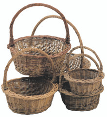 10 Sets of 5 Round Rustic Willow Baskets with Handle