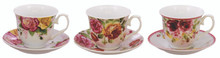 24 Sets - Assorted Floral Porcelain Teacups & Saucers