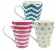 24 Pcs - Assorted Dots & Stripes Mugs 10oz