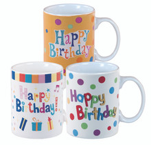 24 Pcs - 3 Assorted Happy Birthday Mugs 10oz