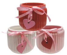 12 Pcs - Pink, Red and White Ribbon with with Heart Planter Assortment - 3.5 Inch