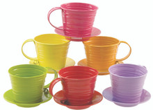 36 Sets - Assorted Bright Tone Metal Cups/Saucers