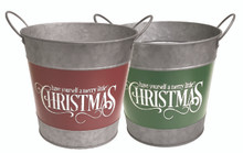 48 Pcs - Merry Christmas Red And Green Banded Metal Pot Covers - 4 Inch