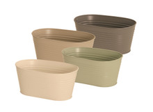 24 Pcs - Assorted Earth Tone Ribbed Metal Oval Planters - 8.5 Inch