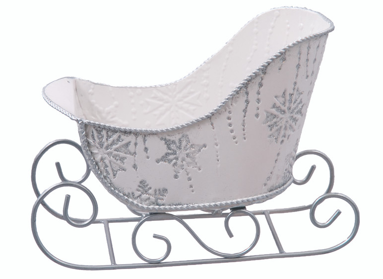 8 Pcs Sleigh with Glittering Snowflakes Metal Planters