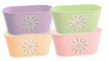 12-Pack 8 Inch Pastel Daisy Pattern Oval Metal Planters - Assorted