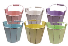 24-Pack 4 Inch Distressed Pastel Wooden Pails - Assorted