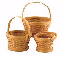4 Sets of 3 Round Chipwood Baskets with Bale Handle - Honey