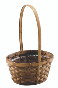 36 Pcs - Stained Oval Bamboo Baskets with Handle - 7 Inch