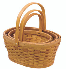 4 Sets of 3 Oval Chipwood Baskets with Handle - Honey