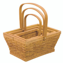 4 Sets of 3 Rectangle Chipwood Baskets with Handle - Honey