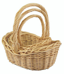 4 Sets of 3 Oval Willow Baskets with Handle - Natural