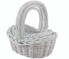4 Sets of 3 Oval Willow Baskets with Handle - White