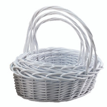 8 Pcs - Set of 3 Oval Willow Baskets with Handle - White