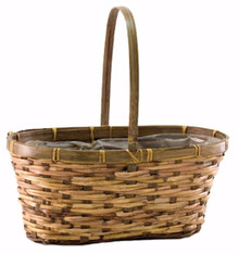 6 Pcs - Stained Rattan Double Bloomer Baskets with Handle - 6 Inch