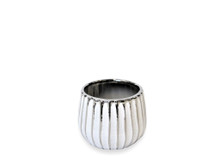 18 Pcs - 4 Inch Ceramic Planter Pot With Vertical Silver Design White