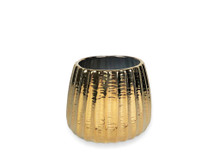 12 Pcs - 5 Inch Ceramic Planter Pot With Vertical Design Gold