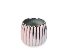 12 Pcs - 5 Inch Ceramic Planter Pot With Vertical Design Pink