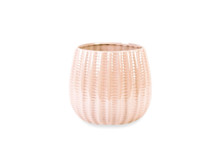 12 Pcs - 5 Inch Ceramic Planter Pot With Vertical Design Pearl Pink