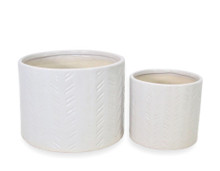 8 Sets - Ceramic 4 & 6 Inch Planter Pots (16 Pcs Total) White Angled Lines Pattern