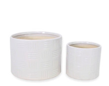 8 Sets - Ceramic 4 & 6 Inch Planter Pots (16 Pcs Total) White Lines Pattern