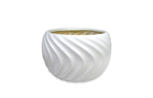12 Pcs - 6 Inch Matte White Ceramic Planter Pot with Wavy Grooves