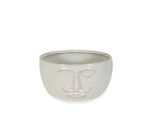 12 Pcs - 7 Inch Ceramic White Round Tray Planter Pot With Face