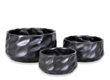 6 Sets of 3 - Ceramic Black Round Tray Planter Pots (18 Pcs Total)