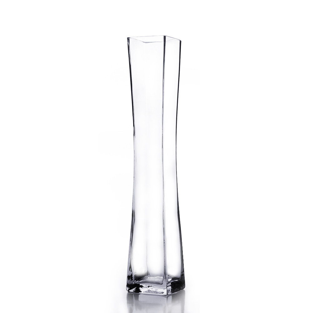 22" Unique Concaved Square Tall Glass Vase - 8 Pieces - EventsWholesale.com