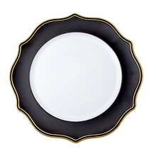 Case of 24 Scalloped Melamine Charger Plate 13" - Black with Gold Trim