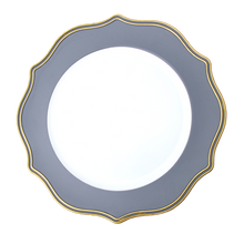 Case of 24 Scalloped Melamine Charger Plate 13" - Gray with Gold Trim