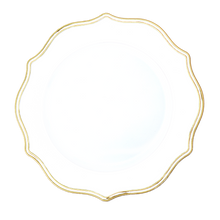 Case of 24 Scalloped Melamine Charger Plate 13" - White with Gold Trim