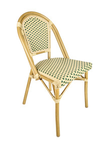 Beige & Green Rattan Armless French Bistro Patio Dining Chair Beige Aluminum Frame