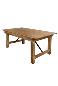 Chestnut 6 Foot (72 x 40) Folding Farmhouse Table Solid Pine Straight Leg Design, 6-10 Person 