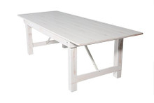 White Distressed 8 Foot (96 x 40) Folding Farmhouse Table Solid Pine Straight Leg Design, 8-12 Person