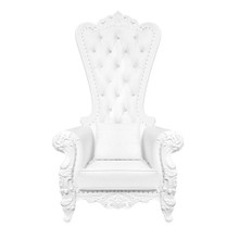 Throne Chair, Wood, White Frame, White Vinyl Cushions